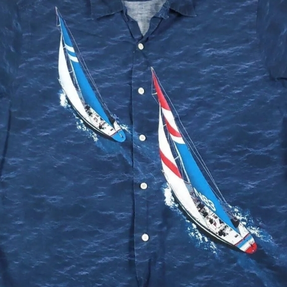 -Nautica Short Sleeve Shirt N83 Camp Sailing Sailboat Button Down - Picture 4 of 4